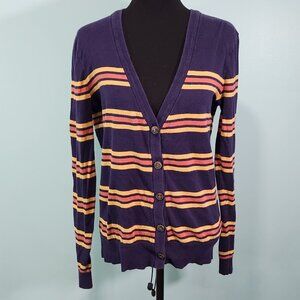 BDG Striped V-Neck Button Front Classic Vintage Vibes Cardigan Sweater Size Larg